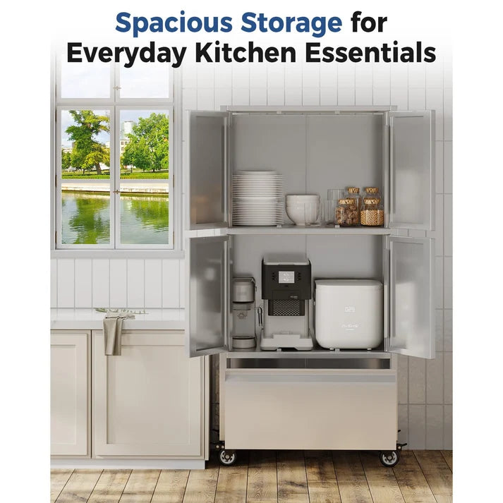 YODOLLA 58.3" Stainless Steel Storage Cabinet with Drawer & Locking Casters
