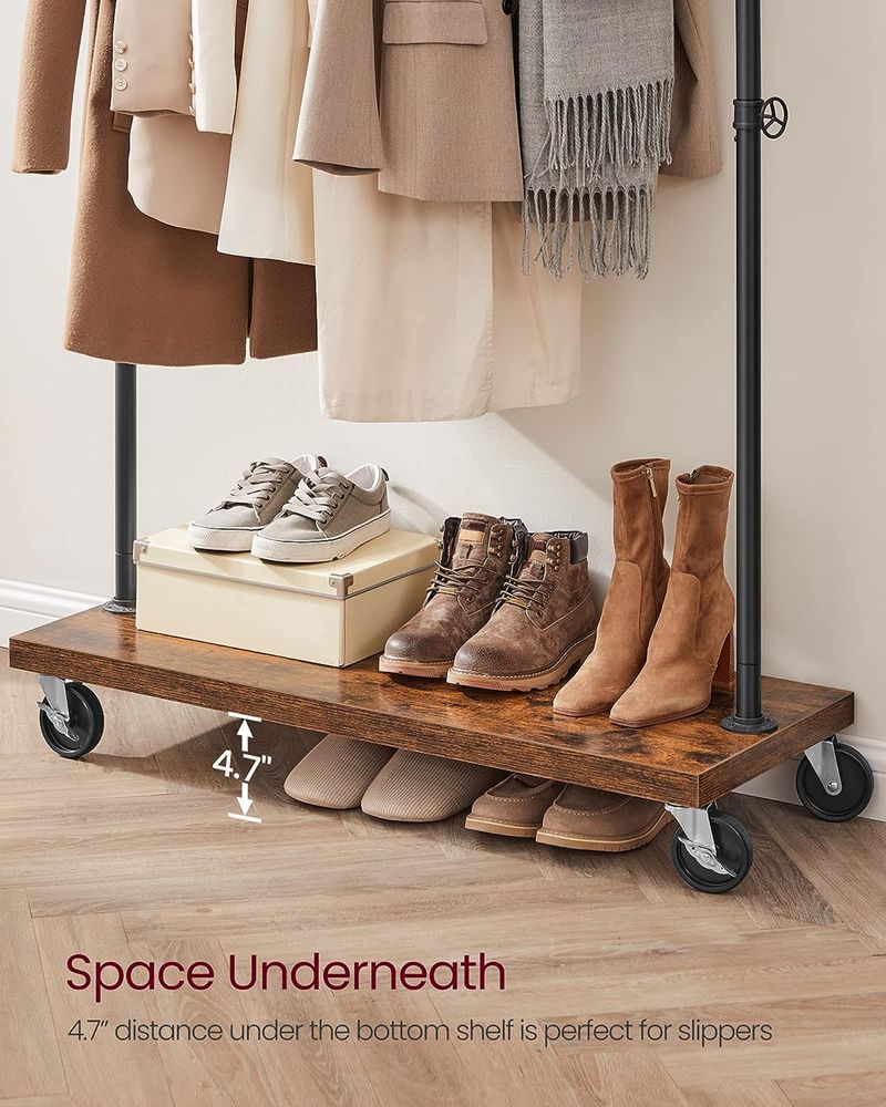 VASAGLE Heavy Duty Rolling Clothing Rack with Shelf 