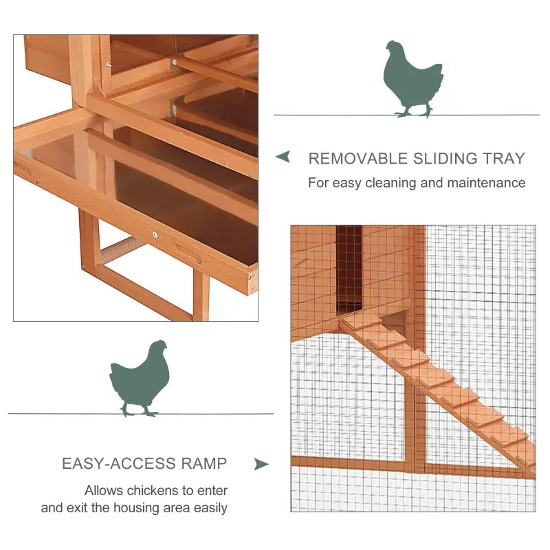 PawHut 137" Chicken Coop Wooden Large Hen House Deluxe Rabbit Hutch Lockable Poultry Cage Backyard with Nesting Box and Run, Orange