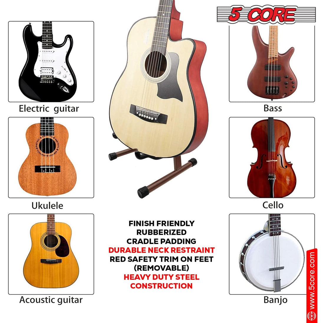 5Core Guitar Stand Floor A Frame Electric Acoustic Bass Soporte Para Guitarra BROWN