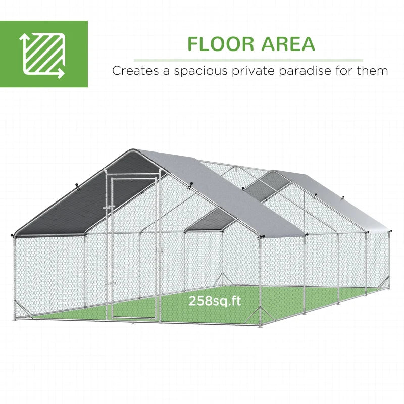 PawHut 9.8' x 26.2' x 6.6' Chicken Coop Cage, Outdoor Hen House w/Cover & Lockable Door