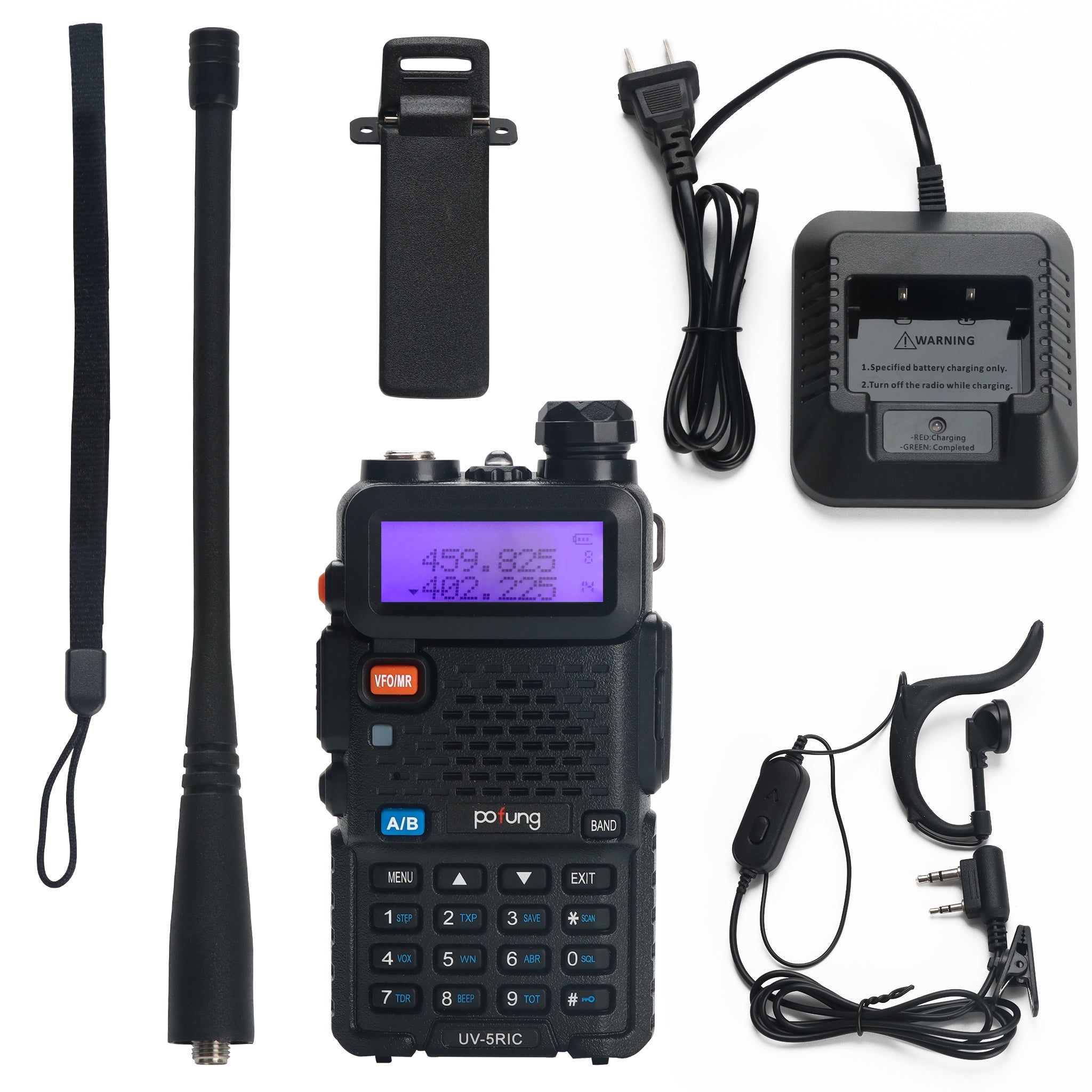 POFUNG BAOFENG UV-5RIC VHF 144-148 MHZ UHF 430-450 MHZ DUAL BAND TWO WAY HAM RADIO - Classic Black 