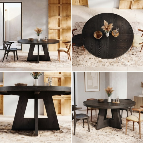47.24" Round Farmhouse Dining Table, Rustic Brown Kitchen Table for 4 People, Versatile Wood Dining Table