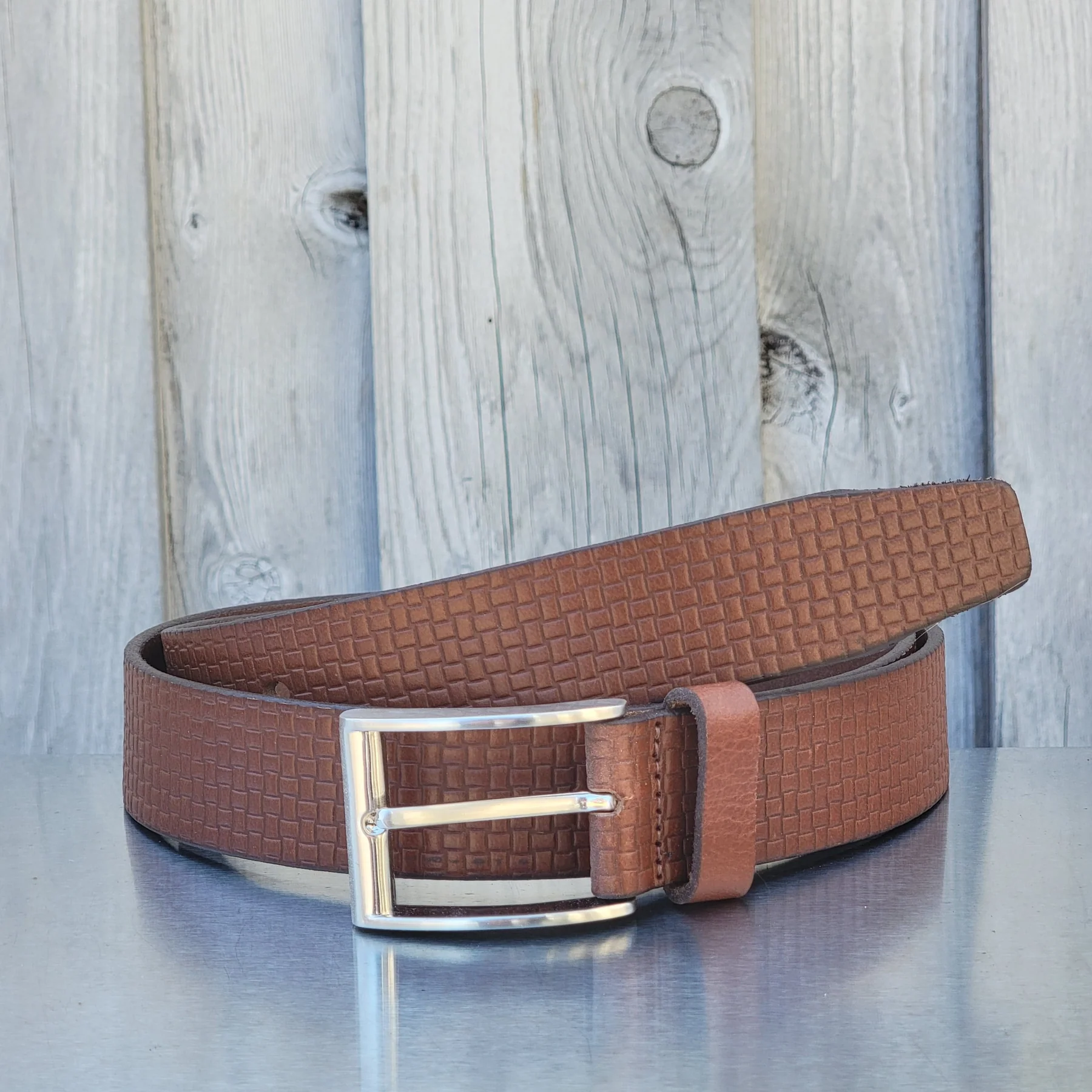 Cognac Formal Textured 100% Real Leather Belt 