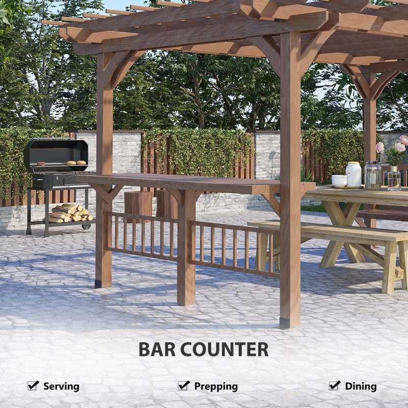 Outsunny 14' x 10' Outdoor Pergola, Wooden Gazebo Grill Canopy with Bar Counters and Seating Benches, for Garden, Patio, Backyard, Deck