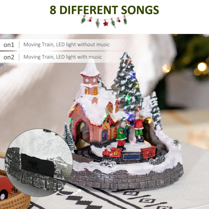 HOMCOM Desktop Christmas Decoration, Christmas Village Houses with Rotating Train, Battery Operated, Multicolored 