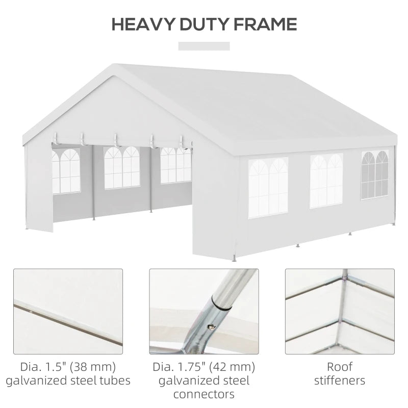 Outsunny Heavy Duty Party Tent, 19.5' x 19' Large Sun Shade Canopy Tent for Parties, Events, BBQ Grill, White