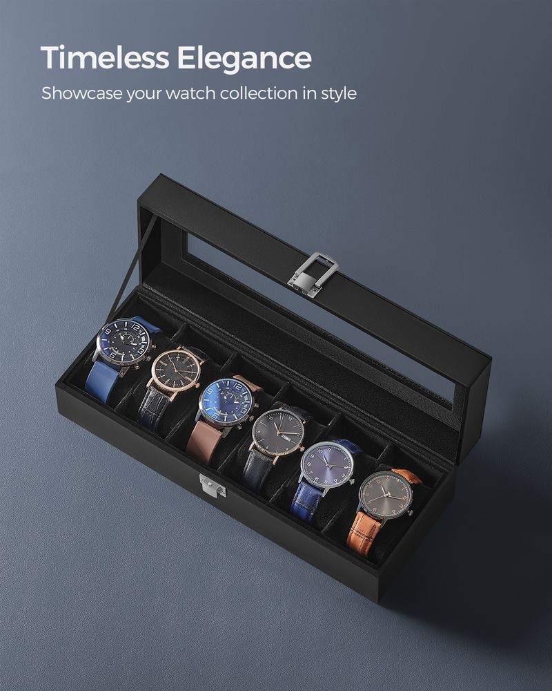 SONGMICS 6 & 12-Slot Watch Box with Large Glass Lid 