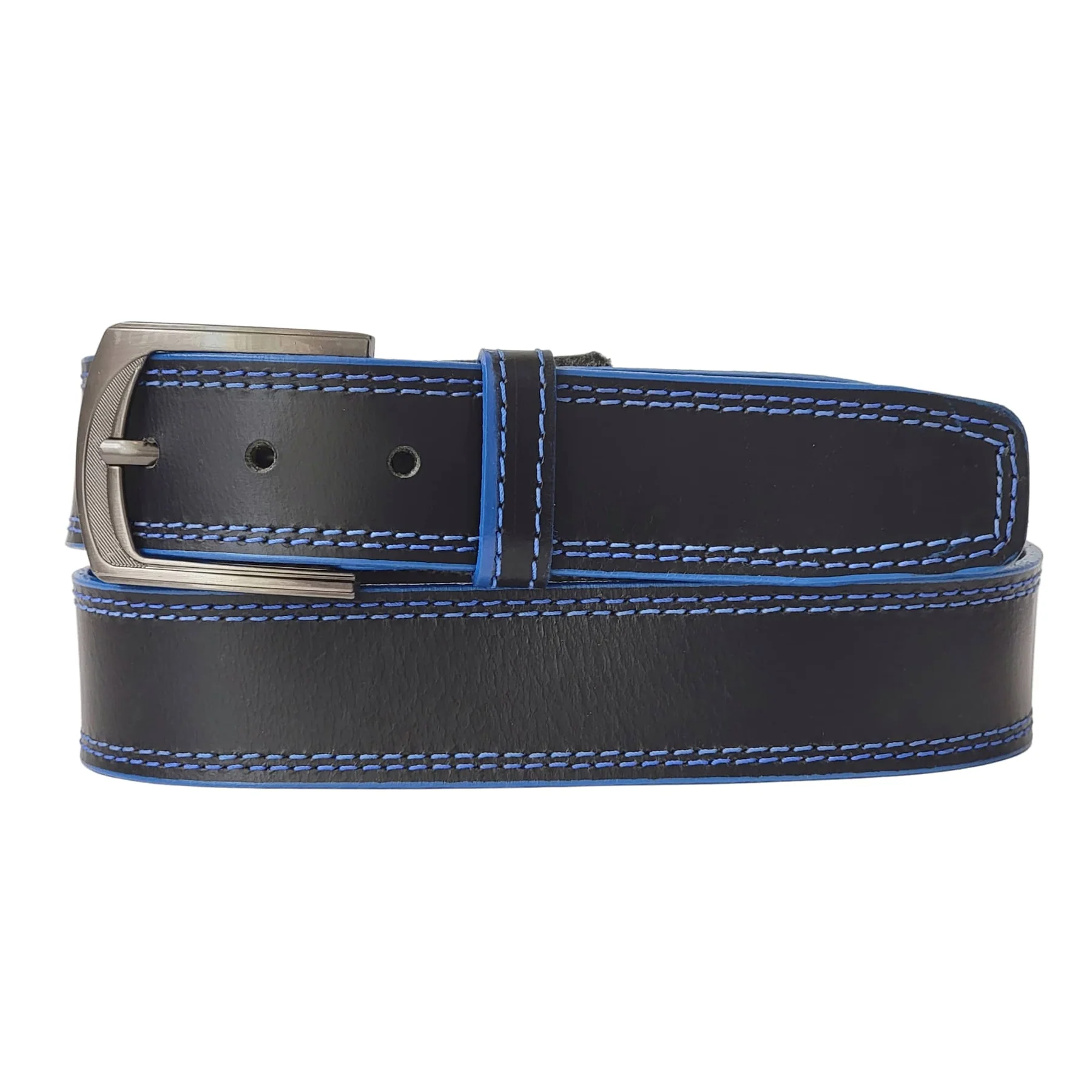 The Pegasus Belt - Black Full Grain Leather Belt with White Stitches 