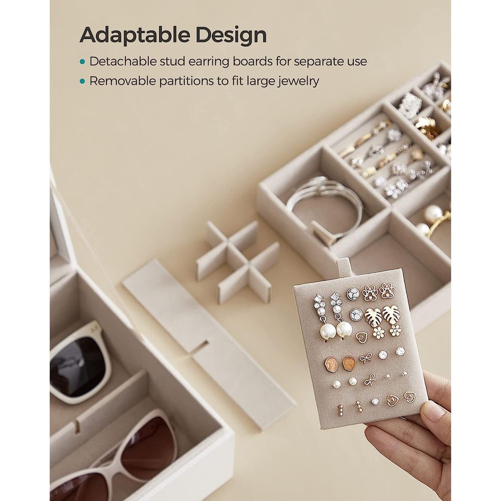 SONGMICS 2-Layer Jewelry Box with Handle and Removable Jewelry Tray 