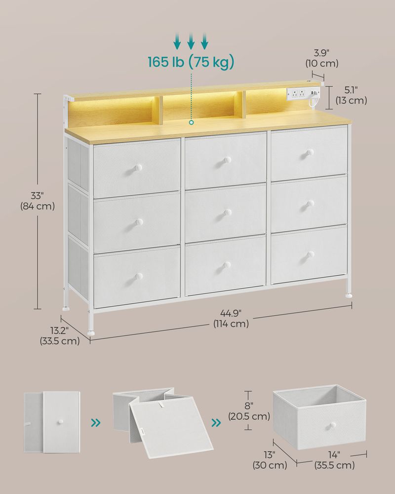 SONGMICS Storage Organizer with 9 Fabric Drawers and LED Lights 