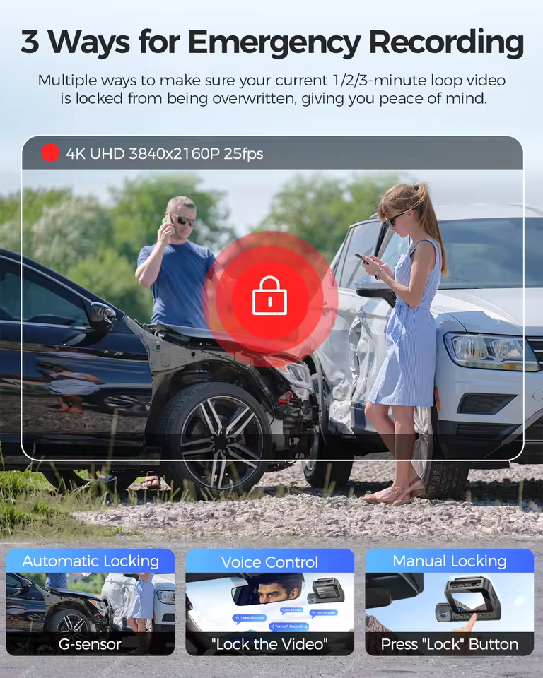LINGDU 4K 3 Channel Wireless Dash Camera with Free 64GB Card,4K+1080P+1080P Front Inside and Rear Triple Car Camera,IR Night Vision, Voice Control,Build-in GPS 24H Parking Mode, Easy to Install（V630） 