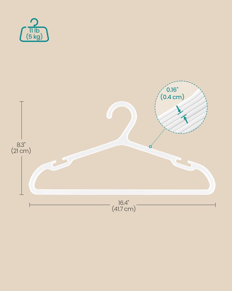 SONGMICS Plastic Hangers with Wide Shoulder Notches Pack of 50 