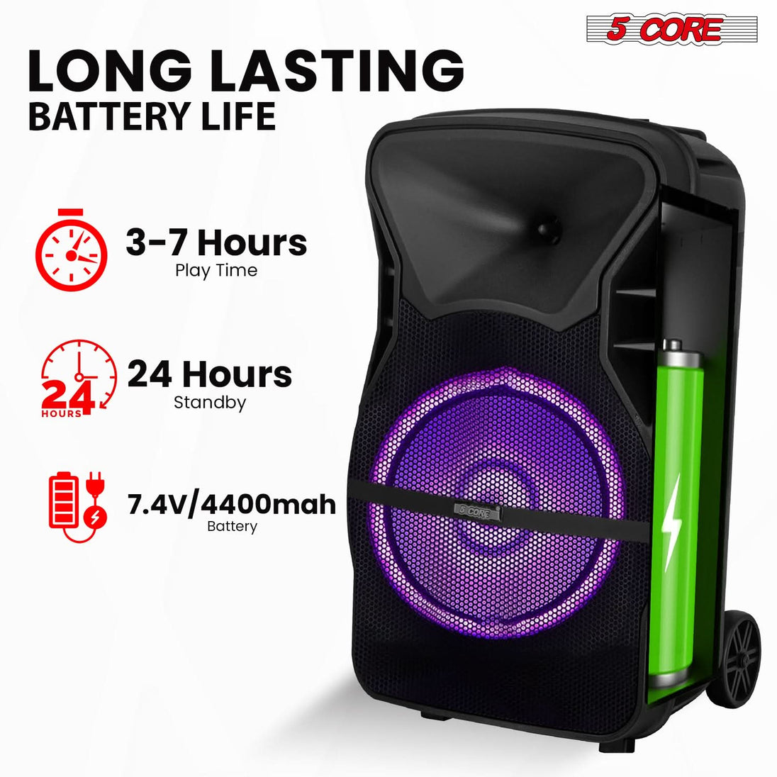 5Core 15 inch PA Portable Bluetooth Party Speaker Karaoke Boombox + 2 Wireless Mics