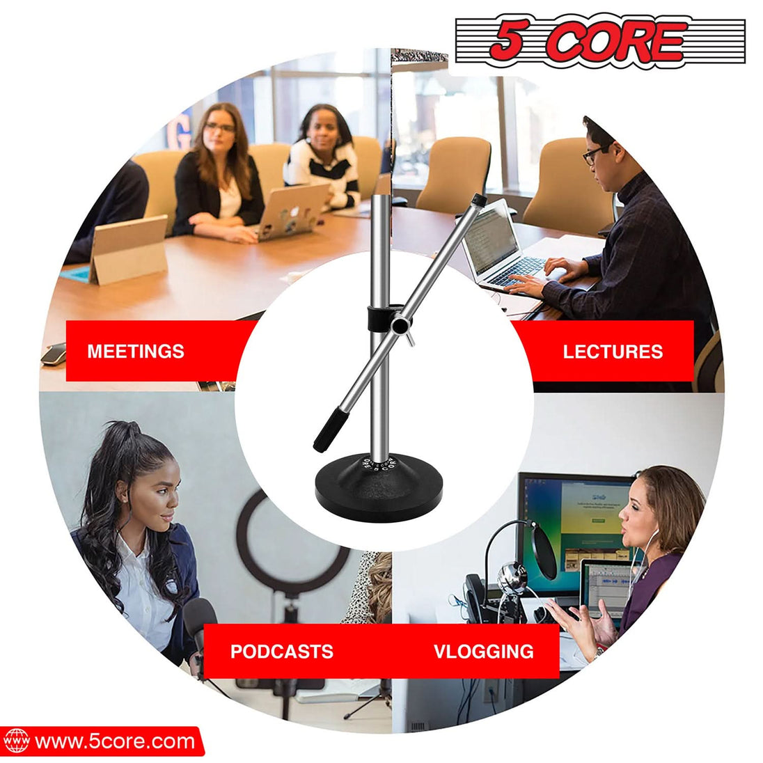 5Core Desktop Mic Stand Universal Desk Microphone Holder Table Top Round Base Stands