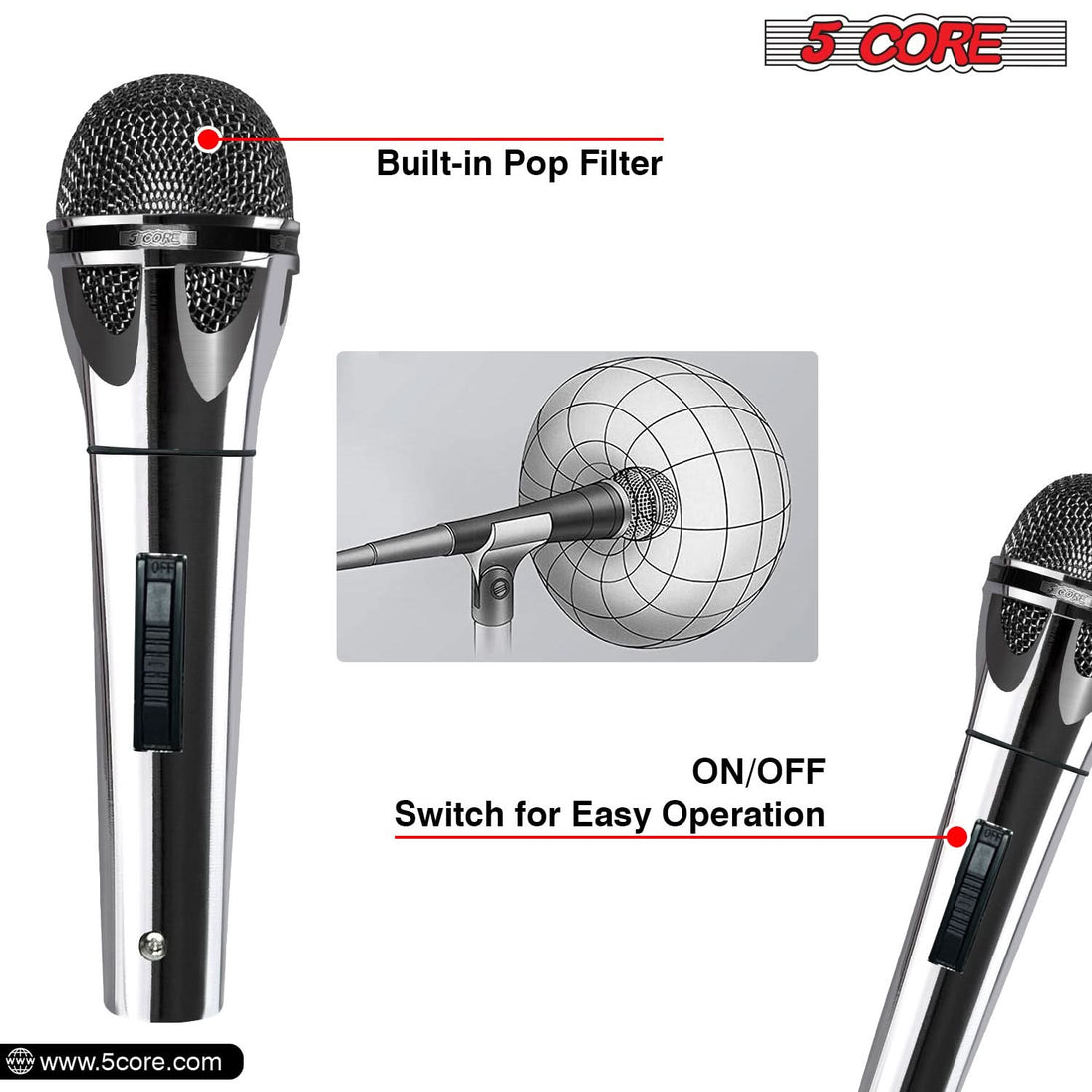 5Core XLR Microphone, Dynamic Microphone, Karaoke Mic, Singing Microphone, Studio Microphone.