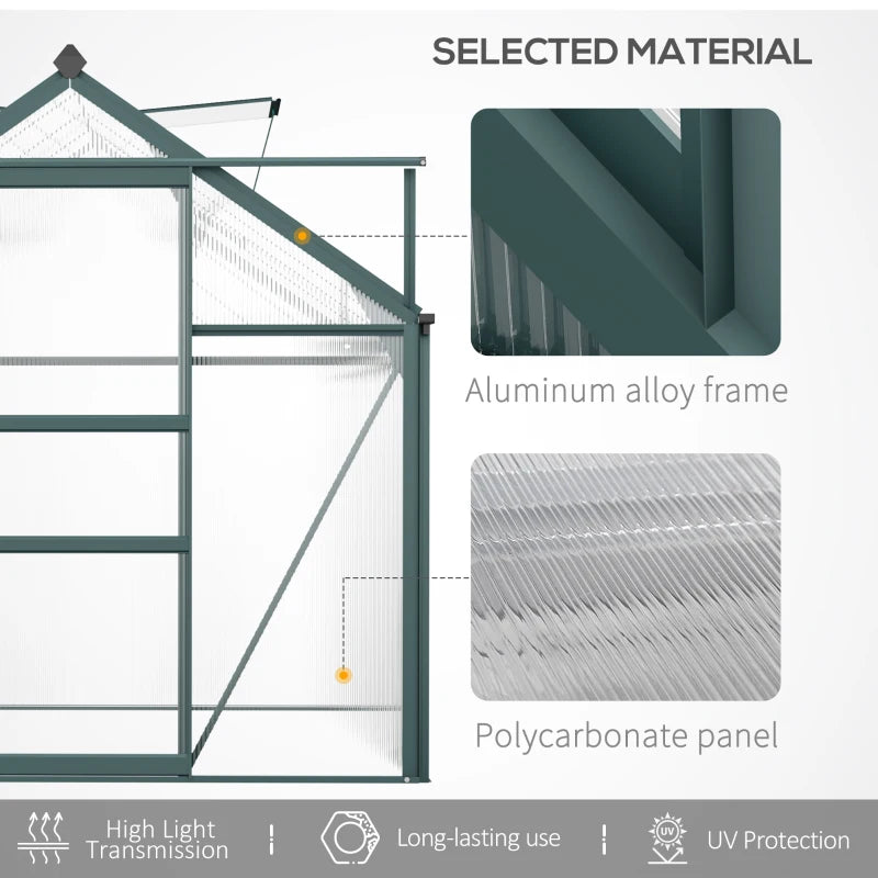 Outsunny 10.2' x 6.3' x 6.6' Clear Polycarbonate Greenhouse Large Walk-In Green House Garden Plants Grow Galvanized Base Aluminium Frame w/ Slide Door 