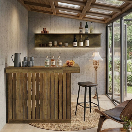Modern L-Shaped Bar Unit, 4-Tier Corner Liquor Cabinet with Shelving