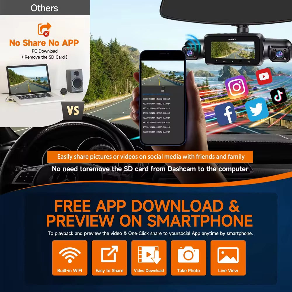 Dash Cam 4 Channel Front and Rear Inside, 360° Car Camera 4K UHD 