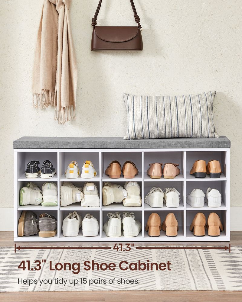 VASAGLE Shoe Bench with Cushion,15 Compartments 