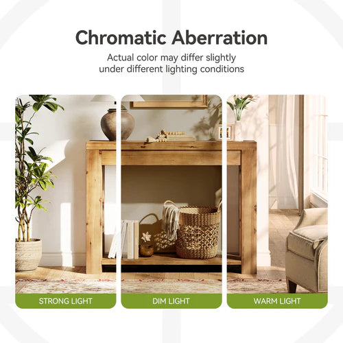 43.31" Solid Wood Console Table 2-Tier Farmhouse Narrow Entryway Sofa Table with Thick Top for Living Room Hallway Rustic Natural