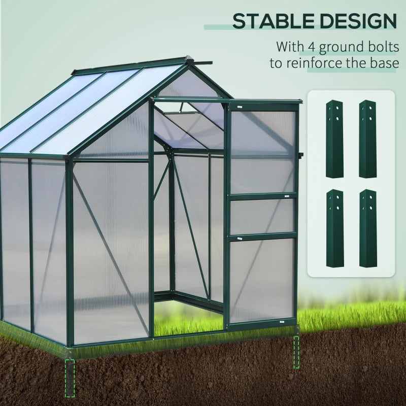 Outsunny 6.2' x 6.3' x 6.6' Clear Polycarbonate Greenhouse, Large Walk-In Green House Garden, Plants Grow, Galvanized Sheet Frame w/ Slide Door 