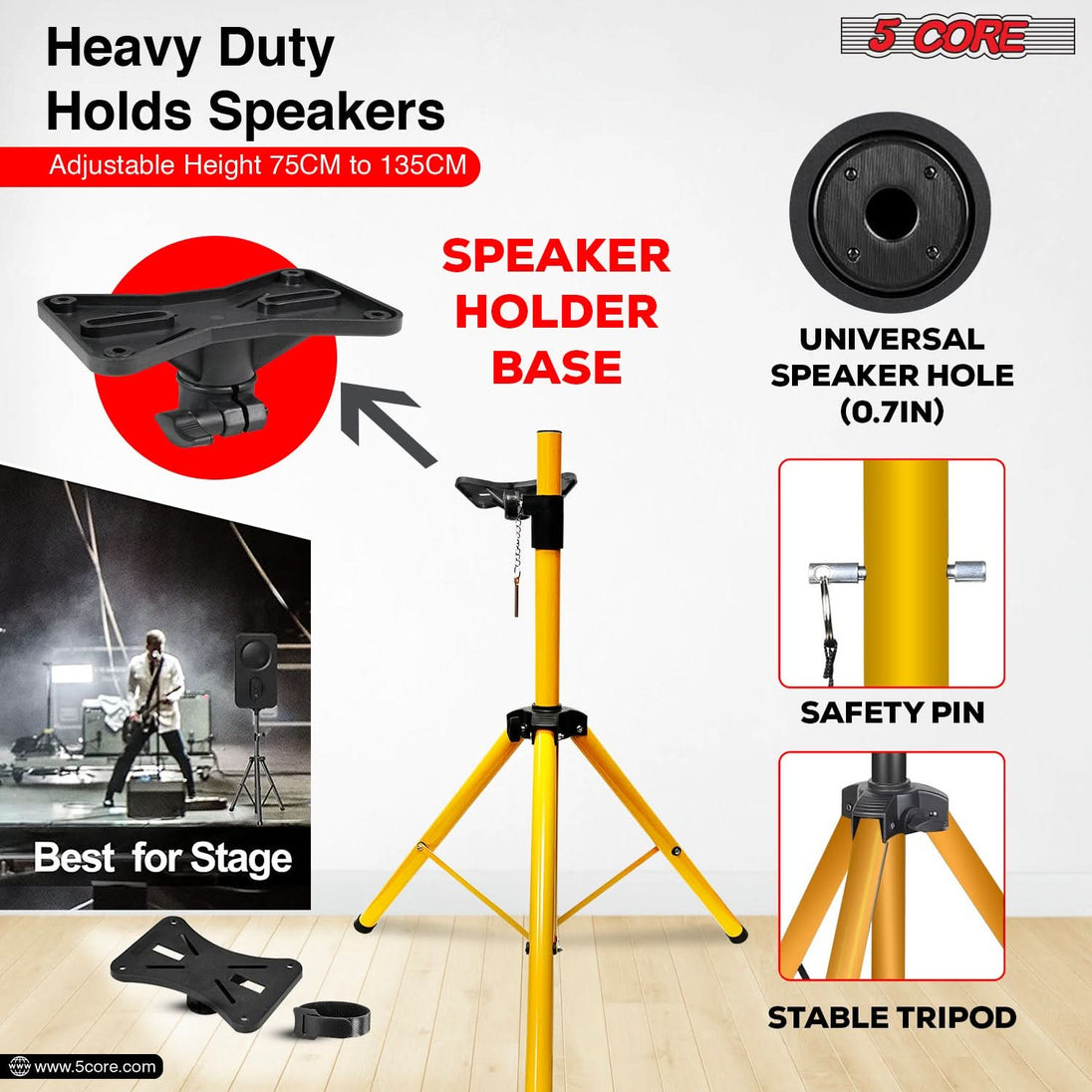 5Core Speaker Stand Tripod Tall Adjustable 72 Inch DJ Pole Mount Studio Monitor Stands Yellow5Core Speaker Stand Tripod Tall Adjustable 72 Inch DJ Pole Mount Studio Monitor Stands Yellow