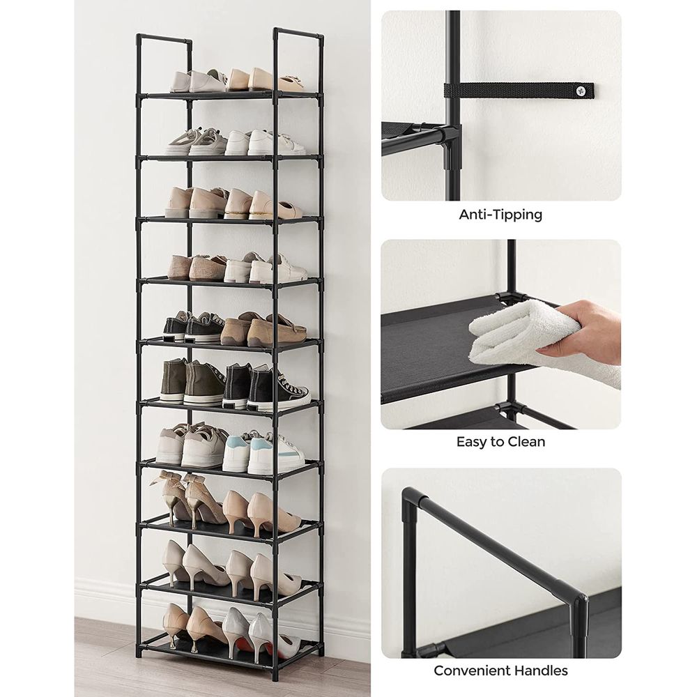 SONGMICS 10-Tier Shoe Shelf with Metal Frame 