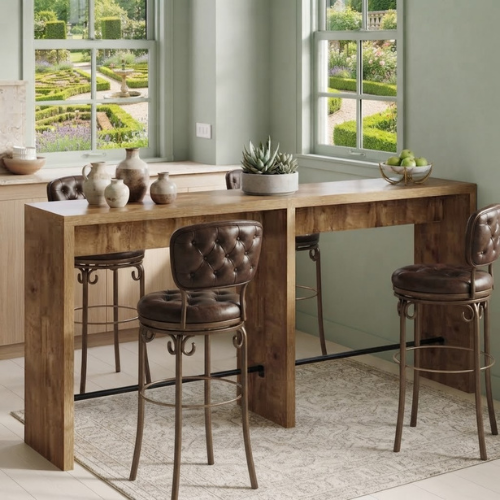 78.74" Narrow Bar Table, Long High-Top Pub Table with Iron Footrest, Counter Height Dining Table for Kitchen & Commercial Use