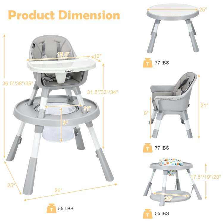 5-in-1 Baby High Chair with Adjustable Height, 2-Tier Tray & Storage Basket – Convertible Feeding Chair