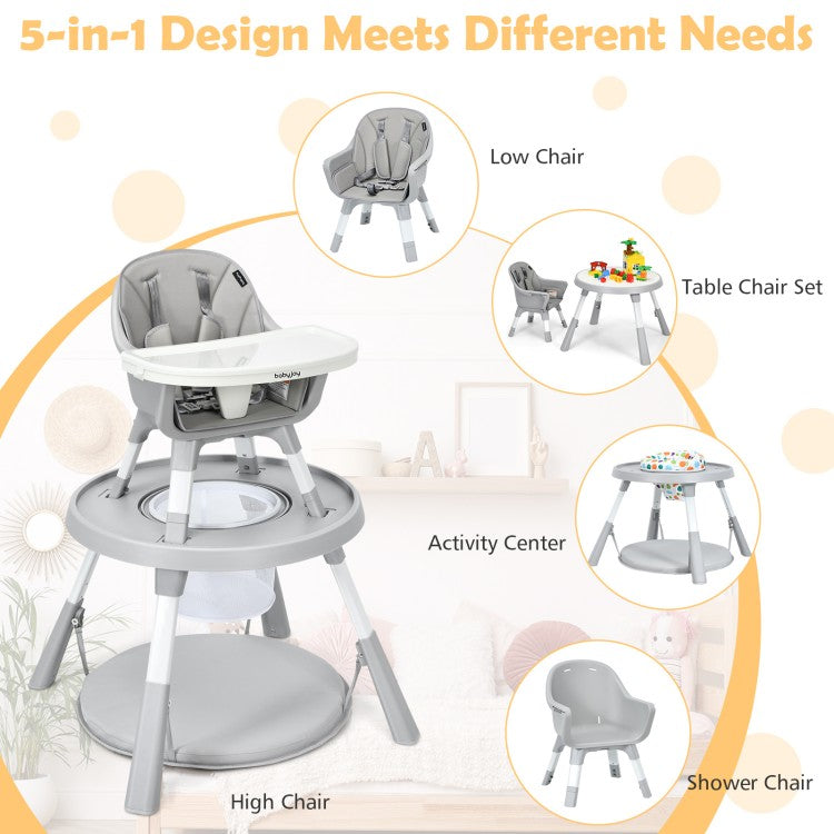 5-in-1 Baby High Chair with Adjustable Height, 2-Tier Tray & Storage Basket – Convertible Feeding Chair