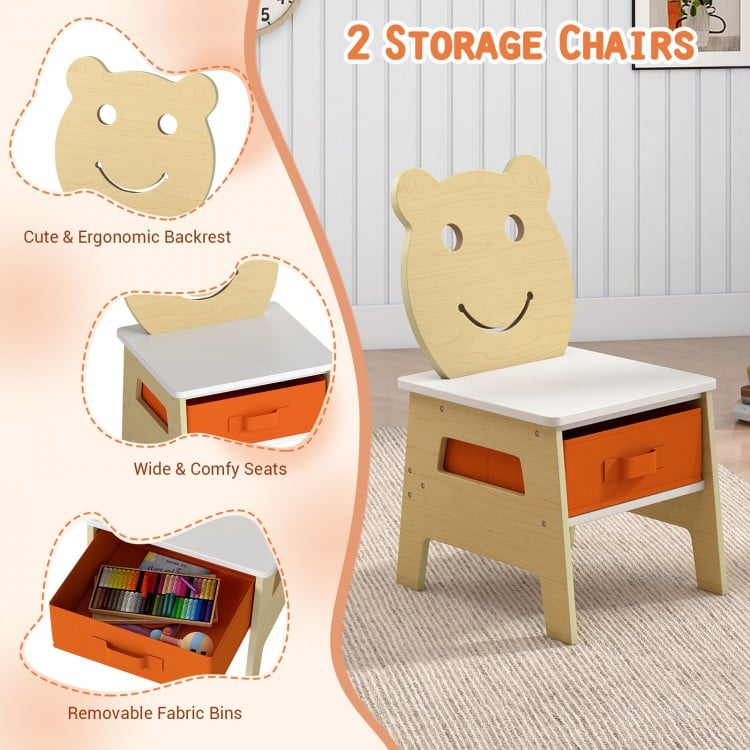 5-in-1 Toddler Table and 2 Chairs Cute Art Desk Set with Reversible Chalkboard Whiteboard-Natural
