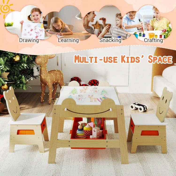 5-in-1 Toddler Table and 2 Chairs Cute Art Desk Set with Reversible Chalkboard Whiteboard-Natural