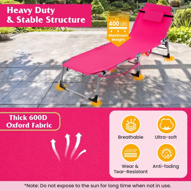 5-position Outdoor Folding Chaise Lounge Chair-Pink