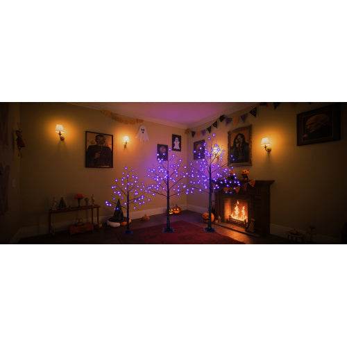 3 Pac Halloween Spooky Tree With Purple Lights, 4FT 5FT And 6FT, Lighted Black Tree For Halloween Decoration 
