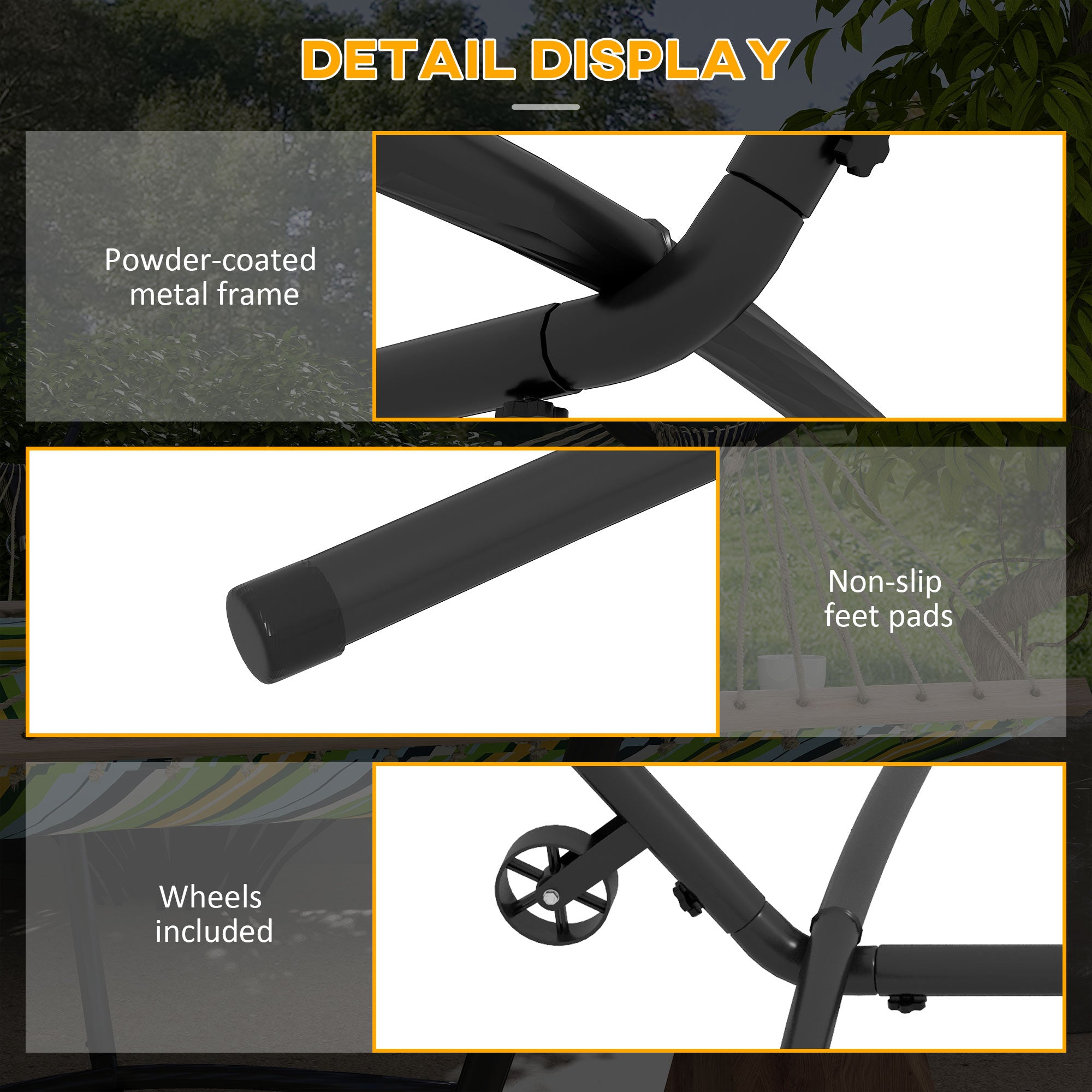 Outsunny 9.5ft Hammock Stand Only Adjustable for String Brazilian Flat-style Hammocks Black 