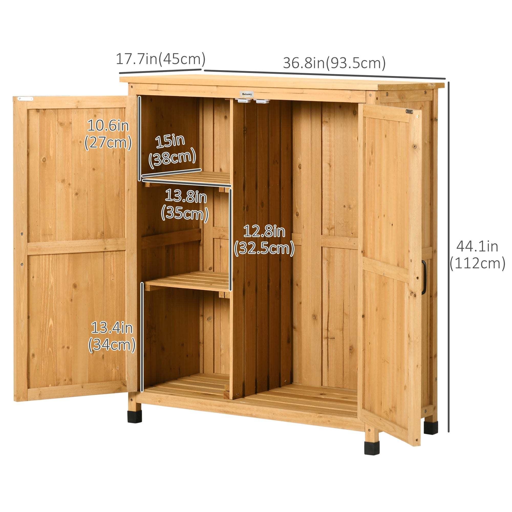 Outsunny Outdoor Storage Cabinet Potting Table Wooden Gardening Bench with Patio Cabinet Magnetic Doors 