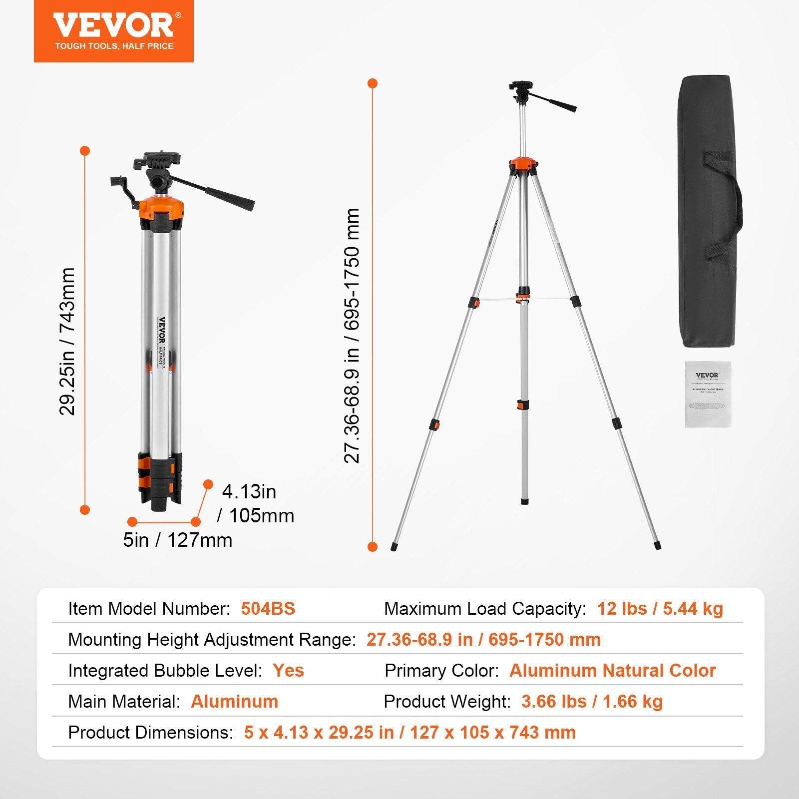 Laser Level Tripod  X 20 Thread 27.36-68.11 Inch Height Adjustment 