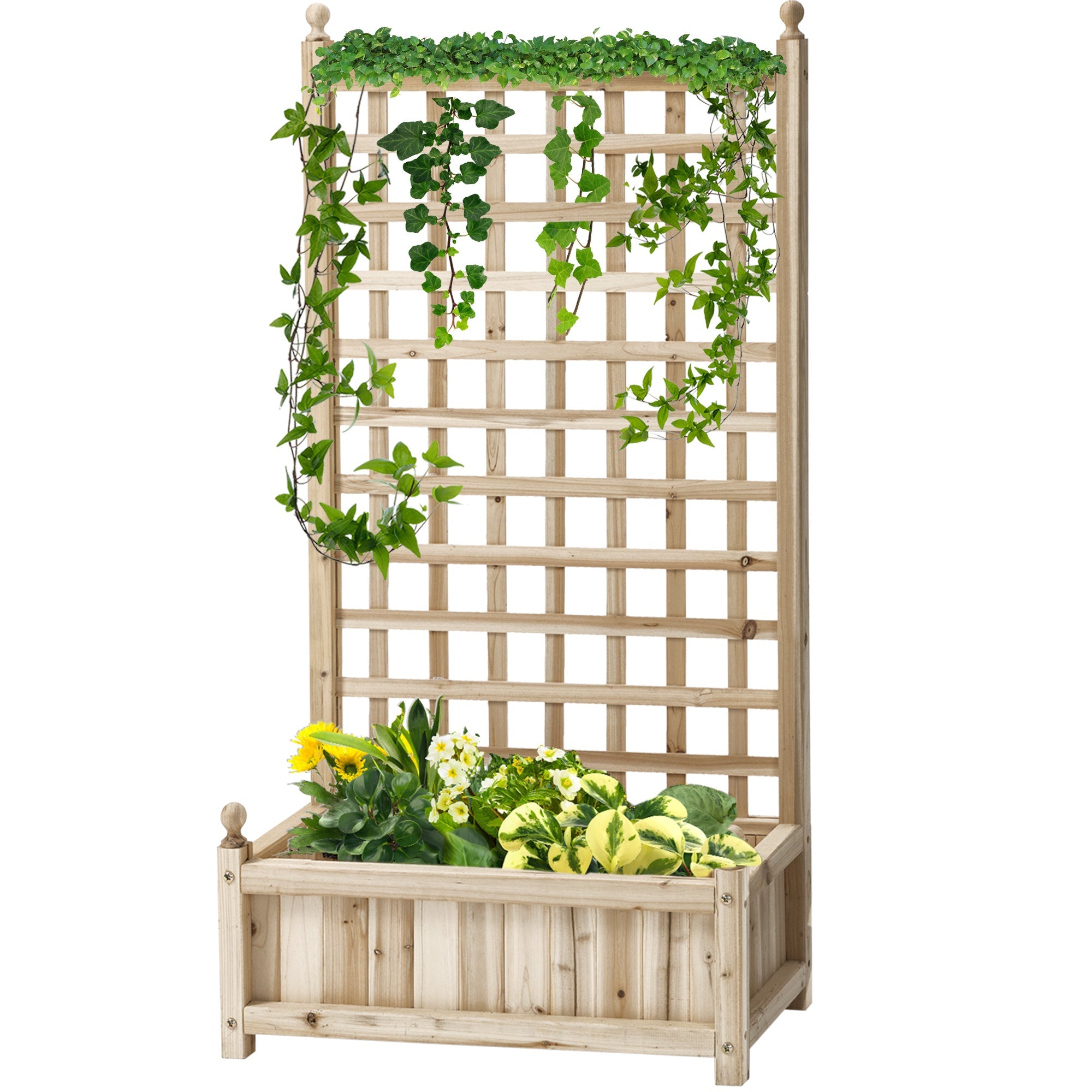 Outsunny Raised Garden Bed with Trellis, Wood Planter Box for Garden, Free Standing Flower Bed, 25.2" x 11" x 47.2" Natural Wood 