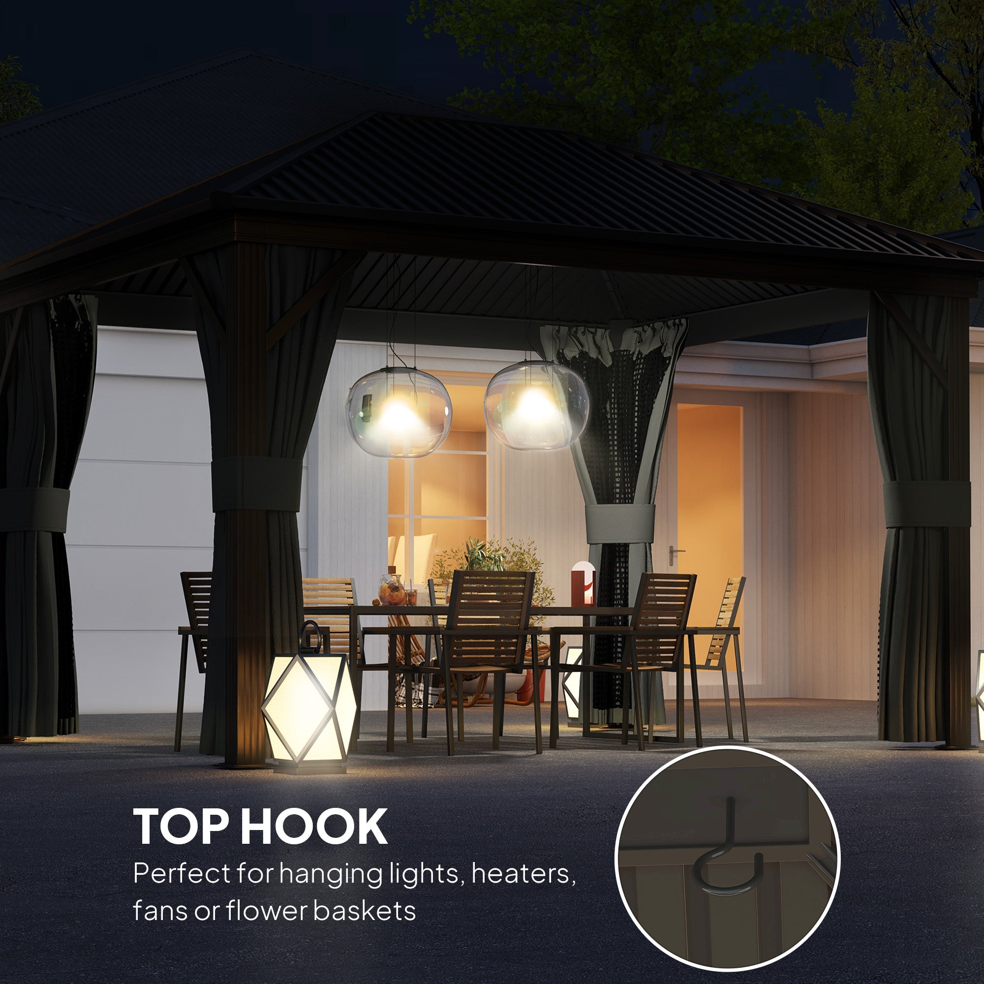 Outsunny 10' x 12' Outdoor Hardtop Gazebo Metal Roof Patio Gazebo with Aluminum Frame, Mesh Nettings, Dark Grey 