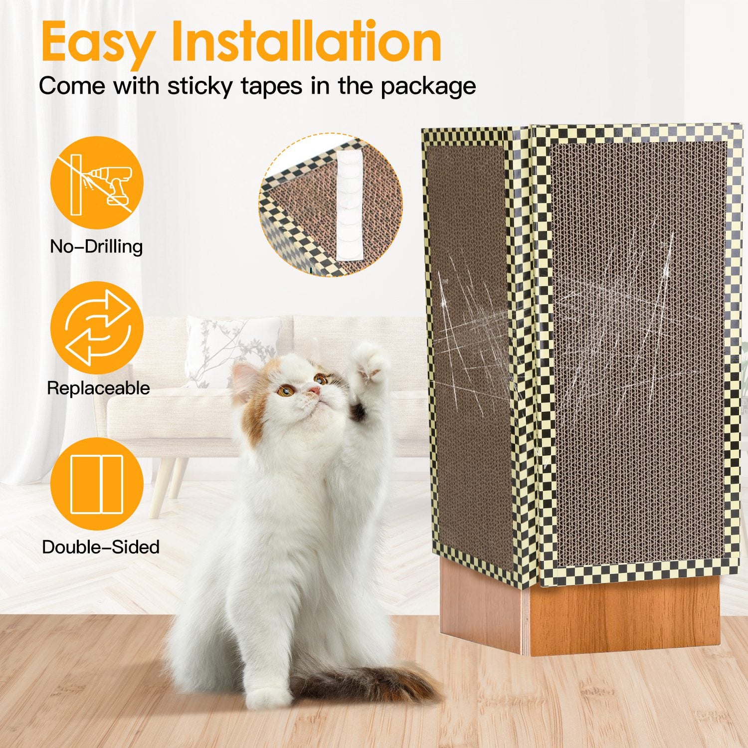 2Pcs Foldable Cat Scratcher Sofa Wall Couch Corner Vertical Double-Sided Cat Scratching Board No Drilling Cardboard Kitten Furniture Protector