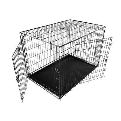 42inches Dogs Crate Folding Metal Pets Crates Double Door Puppy Cage Easy Set Up 