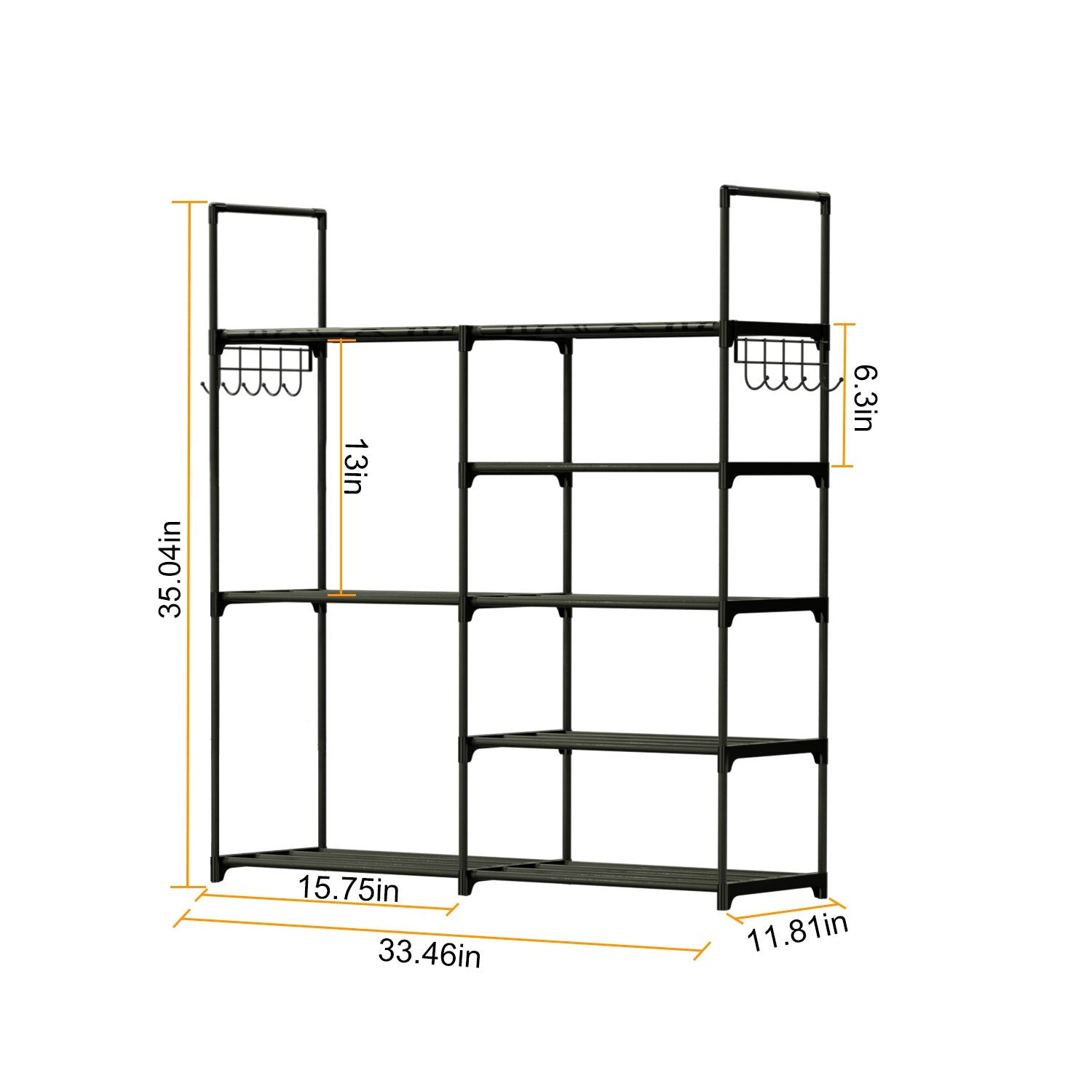 5 Tiers Plus 3 Tiers Shoe Rack Metal Shoe Storage Shelf Free Standing Shoe Stand 16+ Pairs Shoe Tower Unit Tall Shoe Organizer with 2 Row Hooks for En 