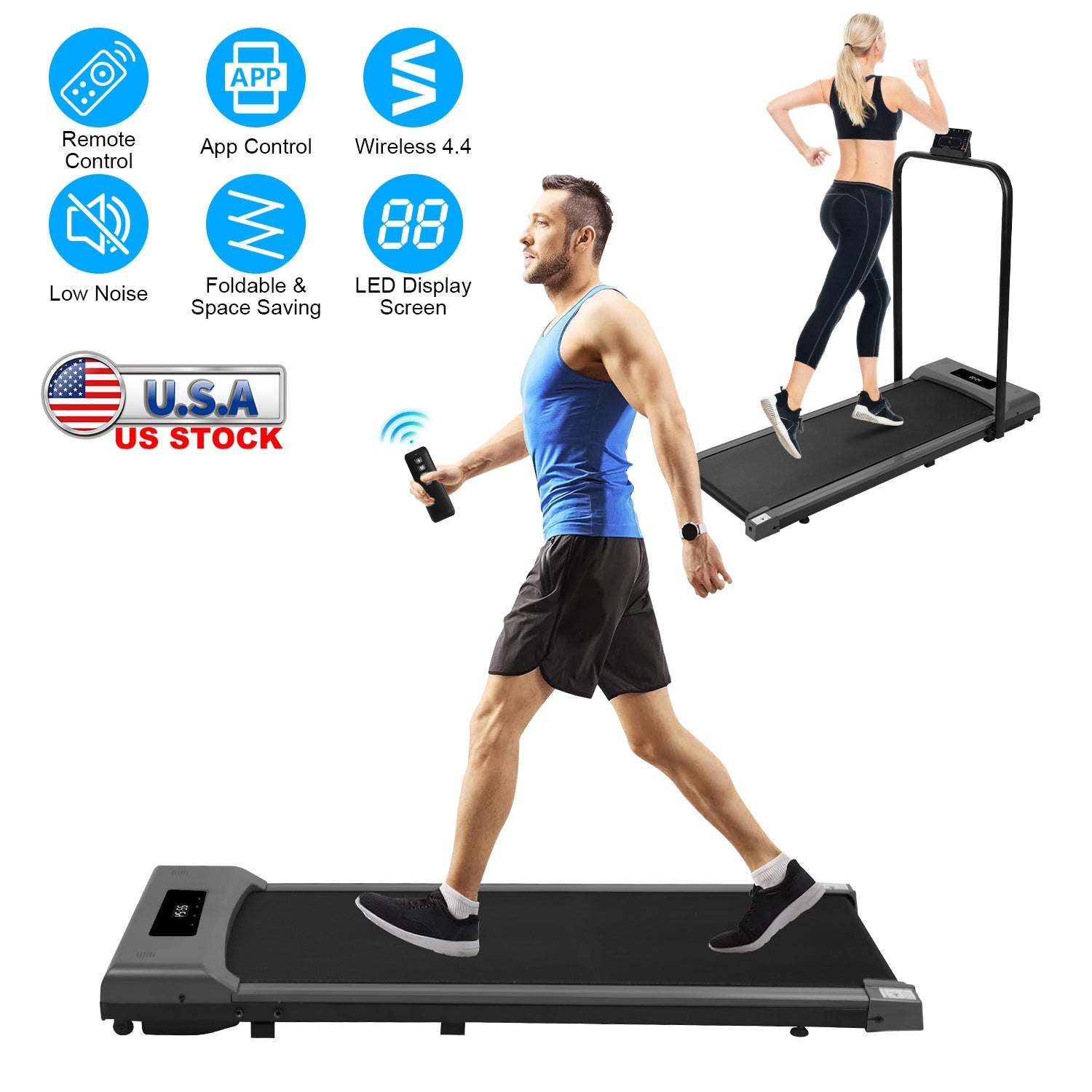 2-in-1 Under Desk Folding Treadmill Foldable Walking Pad with Remote Control Wireless App Control Free Installation Jogging Machine For Home Office