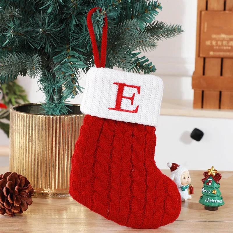 Cute Letters Christmas Stockings Decorative Creative Tree Pendant Wool Knitted Socks 