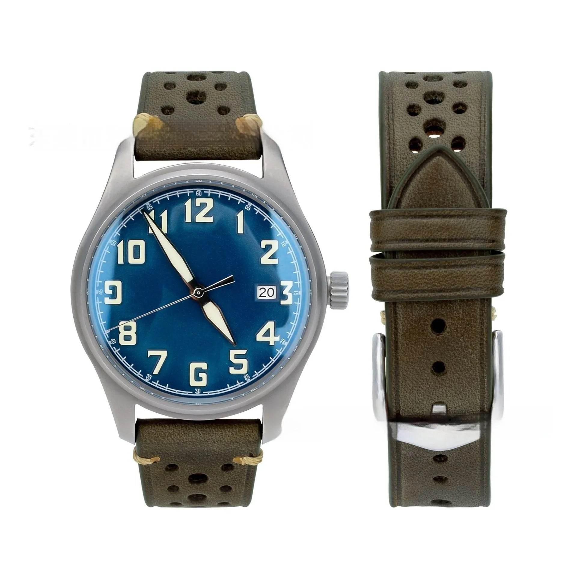 20mm Watch First Layer Cow Leather Watch Strap Retro Comfort 