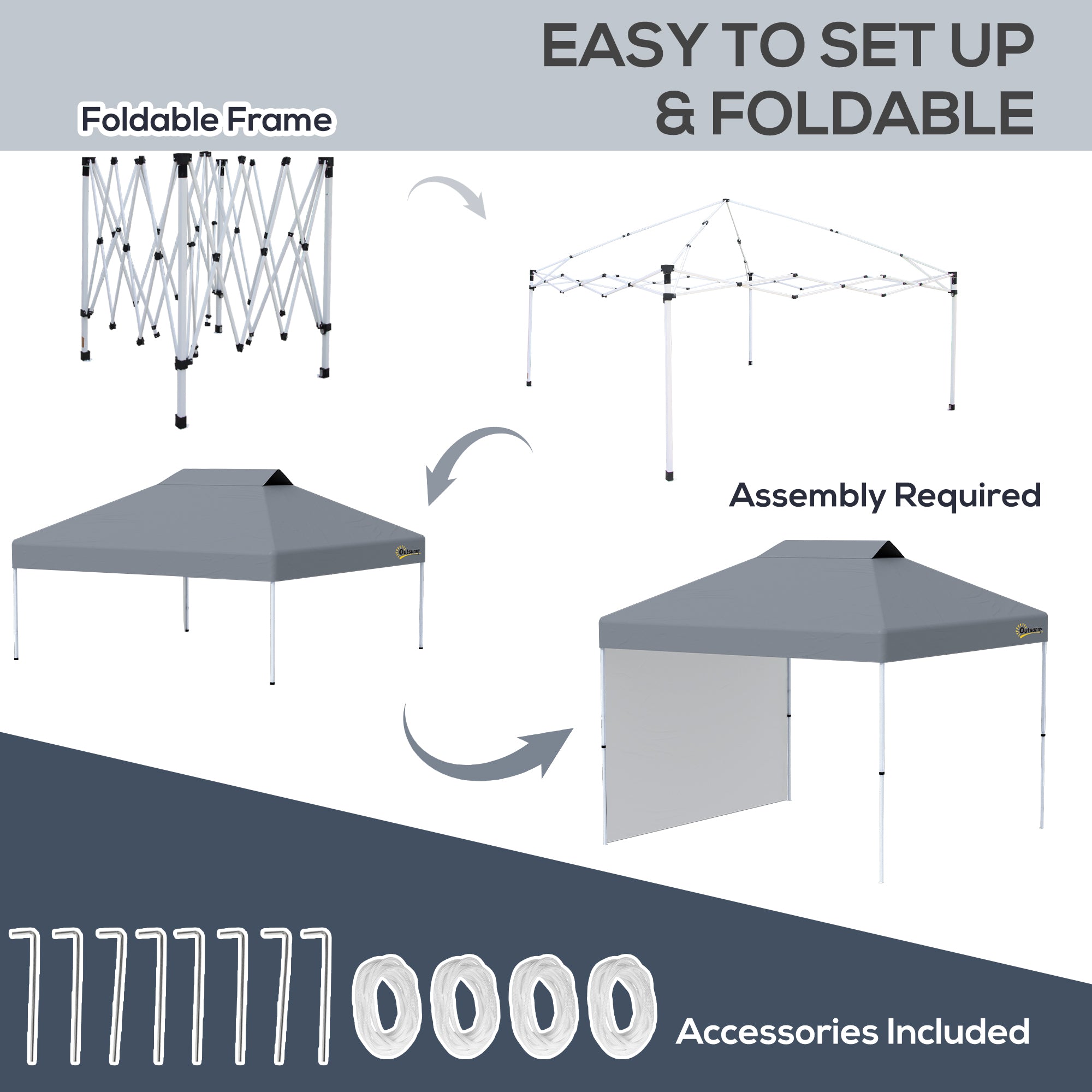 Outsunny 10' x 10' Pop Up Canopy Tent with Adjustable Height, 1 Sidewall, and Wheeled Carry Bag for Outdoor, Garden, Patio, Grey 