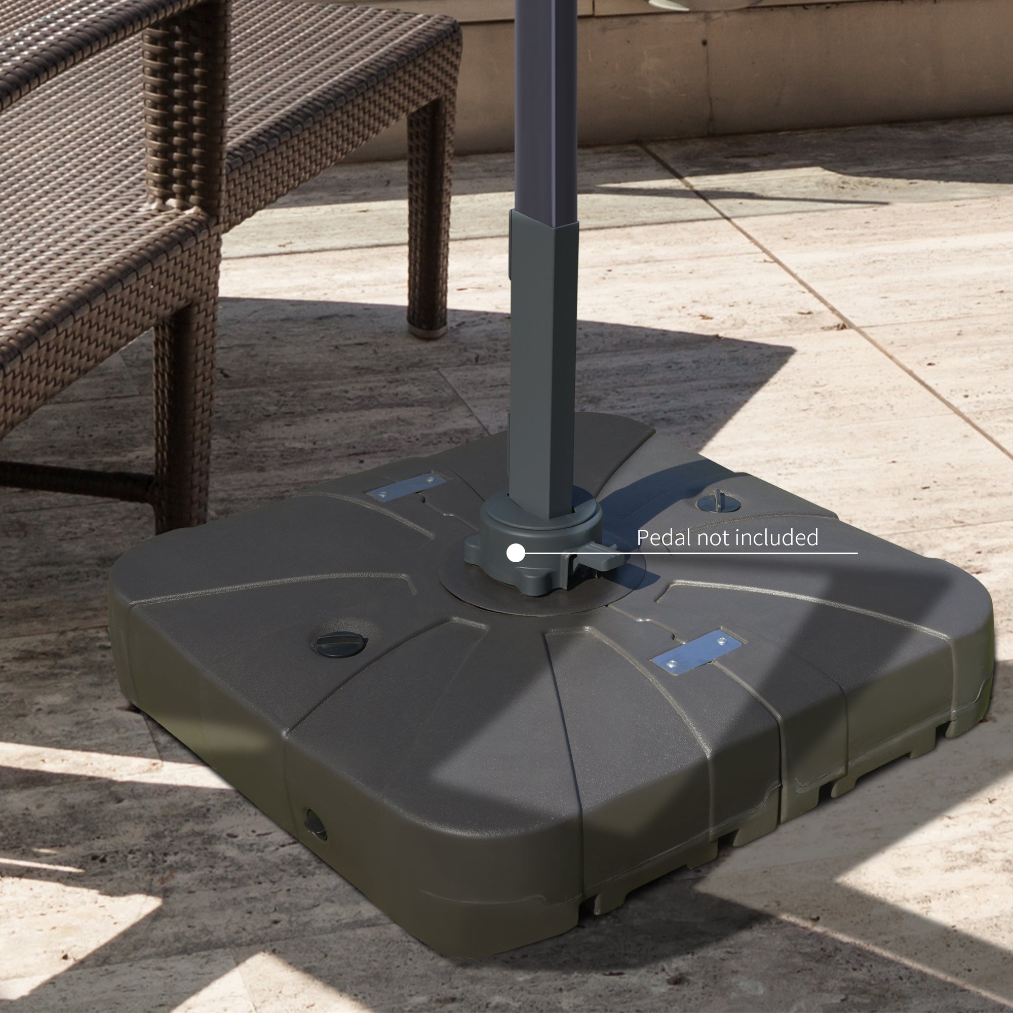 Outsunny Square Cantilever Patio Umbrella Base Water or Sand Filled with Wheels Crossbar Heavy-Duty Umbrella Stand 