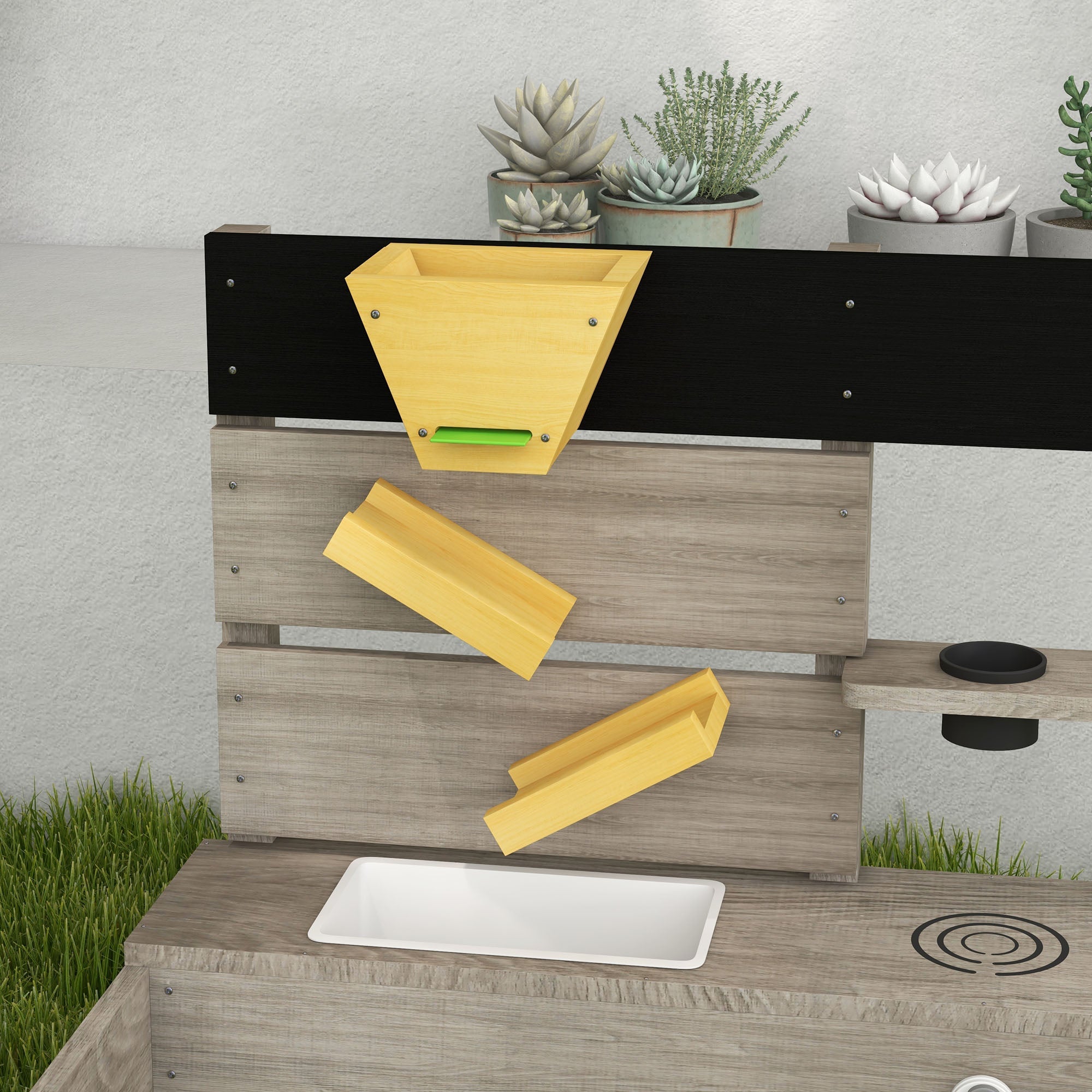 Outsunny Kids Wooden Sandbox with Protective Liner Kitchen Theme for Outdoor Garden Backyard Play 