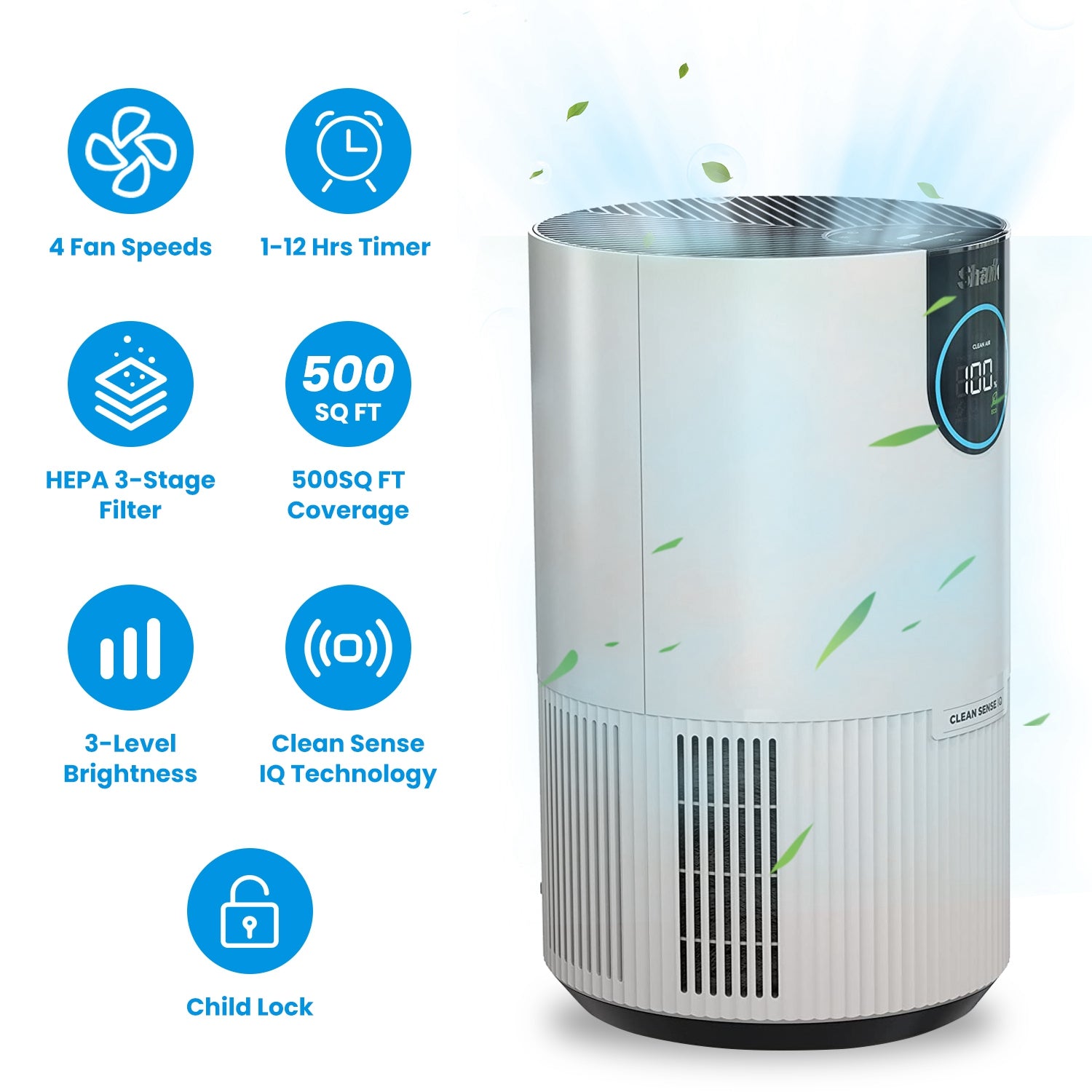 Shark HP102 Air Purifier with True HEPA Air Filter Covers Up To 500sq ft with 4 Fan Speeds Auto Modes Removes Smoke Dust Allergens Pollutants 